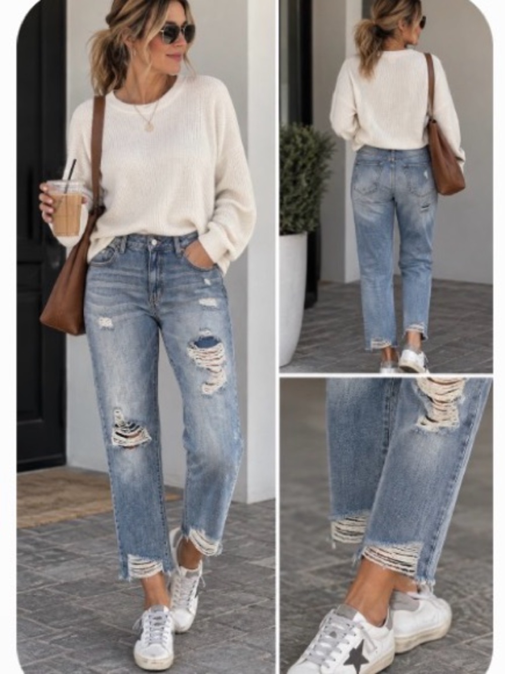 Distressed Ankle Crop Jeans in Washed Blue by Hidden